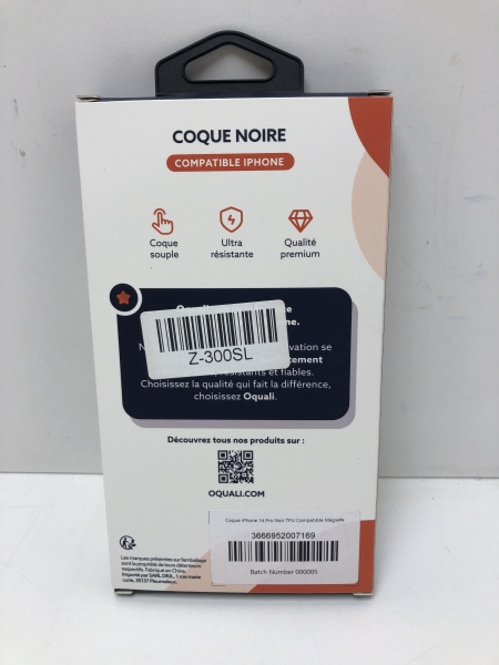 Oquali Coque iPhone 14 Pro noir TPU Compatible Magsafe