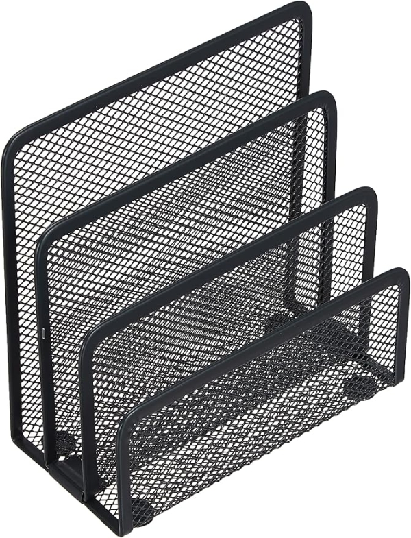 Trieur de courrier en maille métal noir - Organiseur de bureau pour documents et lettres
