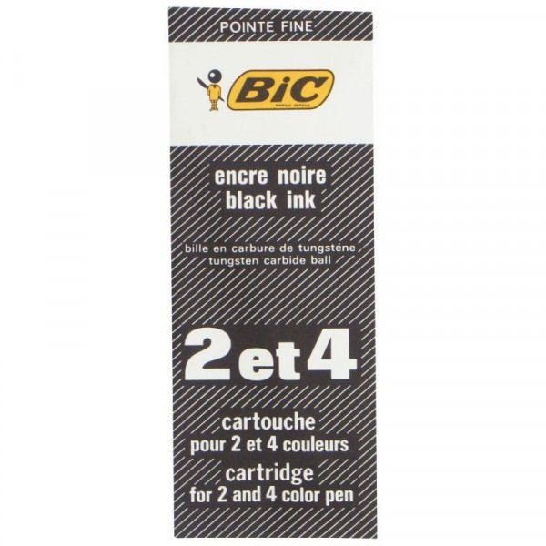 Recharge de stylo BIC 2-4 couleurs - Pointe fine noire pour écriture précise et dessin