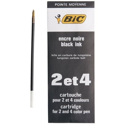 Recharge de stylo BIC 2-4 couleurs - Pointe moyenne noire pour écriture précise et dessin