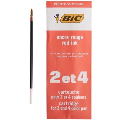 Recharge de stylo BIC 2-4 couleurs - Pointe moyenne Rouge pour écriture précise et dessin