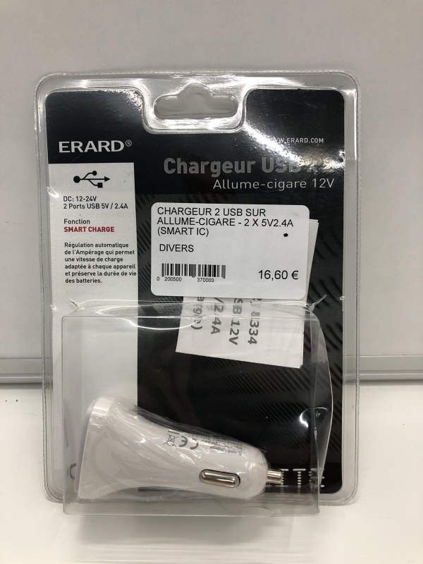 Chargeur Allume-cigare USB ERARD - 2xUSB 5V 2.4A Blanc - Pour véhicule