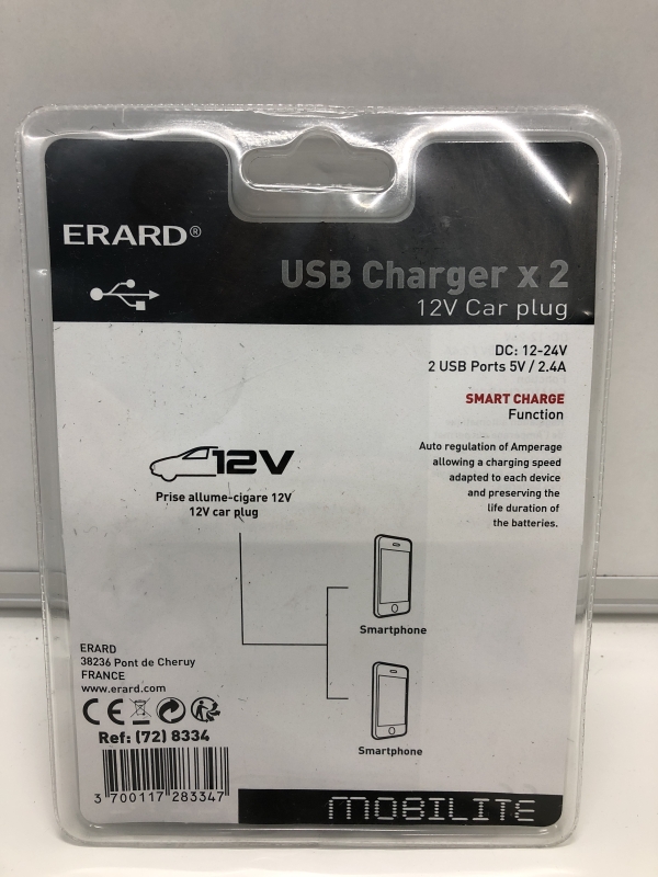 Chargeur Allume-cigare USB ERARD - 2xUSB 5V 2.4A Blanc - Pour véhicule