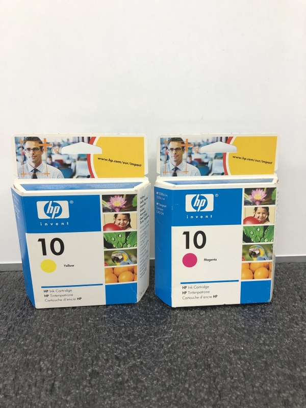 Lot de 2 Cartouches d'Encre HP 10 - Jaune et Rouge - Pour Imprimantes HP DesignJet et OfficeJet