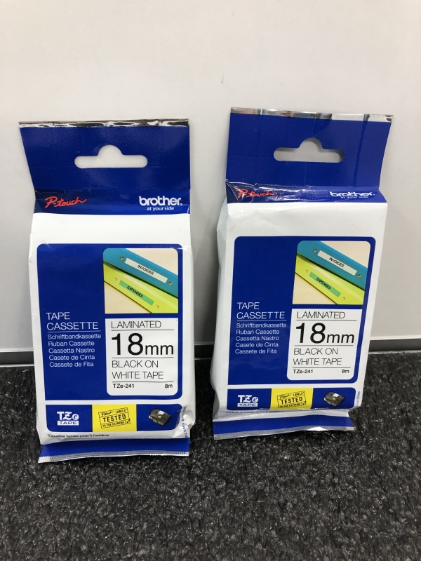 Ruban Brother TZe-241 - Lot de 2 x 18mm - Compatible avec imprimantes étiquettes pour bureau