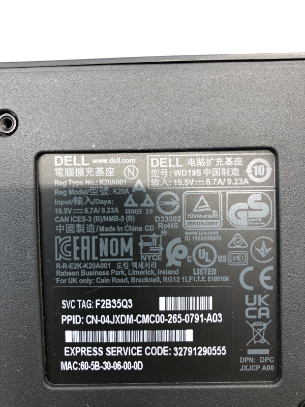 Station d'accueil USB-C Dell WD19S - 2xUSB-C, 3xUSB, 2xDP, HDMI, RJ45, Alimentation 130W pour ordinateur