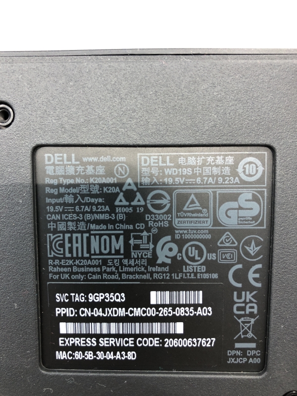 Station d'accueil USB-C Dell WD19S - 2xUSB-C, 3xUSB, 2xDP, HDMI, RJ45, Alimentation 130W pour ordinateur