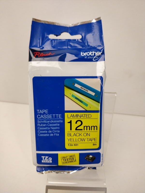 Rubans d'étiquettes BROTHER TZe-631 - 12mm Noir sur Jaune pour recharge Étiquetage
