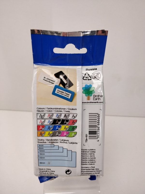 Rubans d'étiquettes BROTHER TZe-631 - 12mm Noir sur Jaune pour recharge Étiquetage